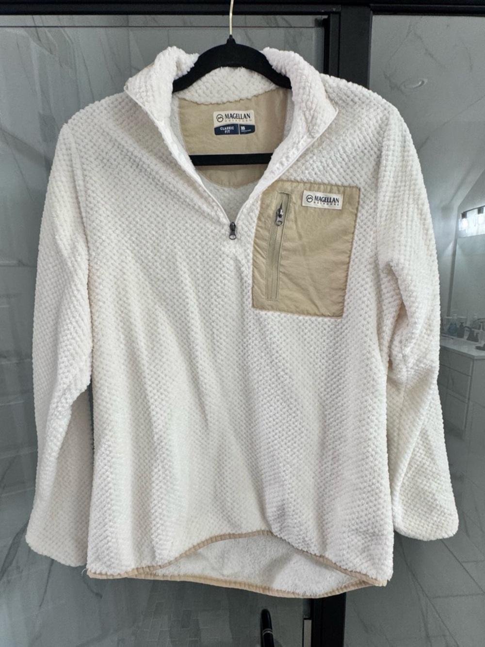 Magellan Outdoors Cream Half-Zip Pullover with Tan Chest Pocket